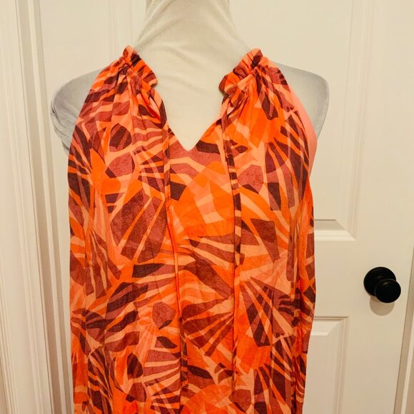 Nine West Orange Geo Print Halter Sleeveless Maxi Dress Large - Picture 10 of 13